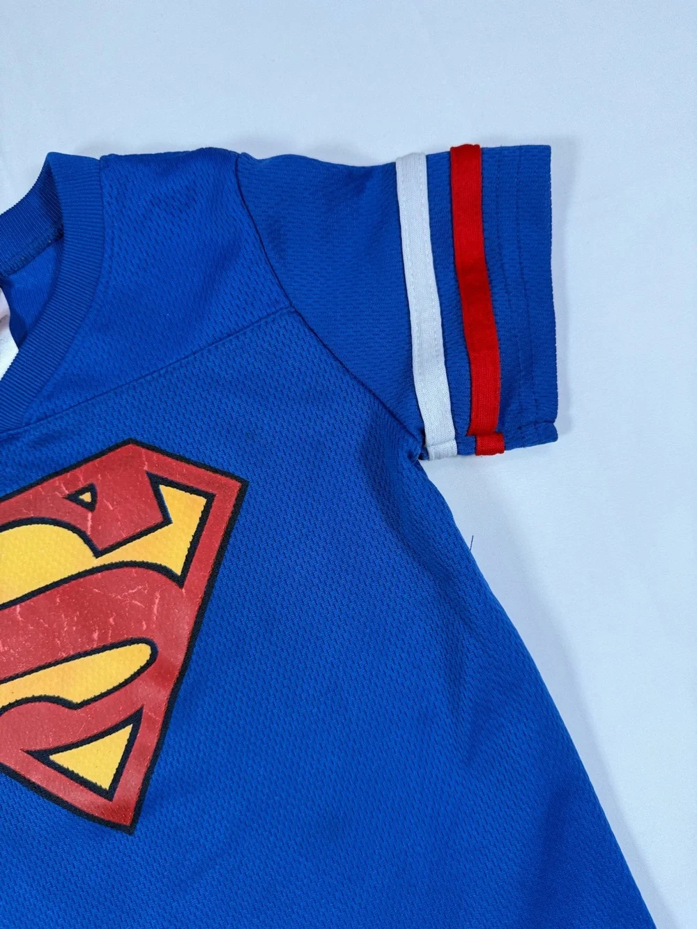 SUPERMAN Football Jersey T-Shirt Toddler 4T Short Sleeve Graphic Tee Superhero